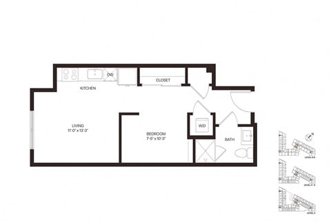 Floor plan for studio, 1 bath, 507 sqft